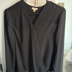 Talbots Black Polka Dot V-Neck Faux-Wrap Blouse